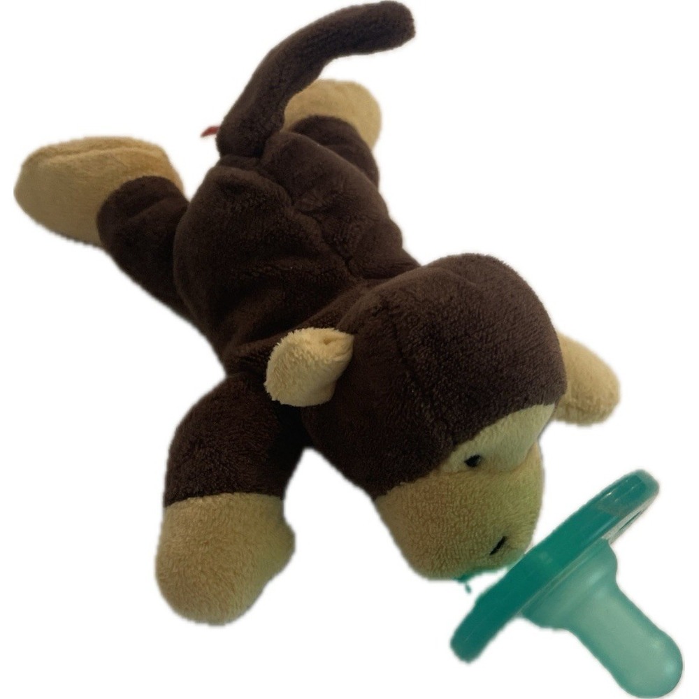 WubbaNub Monkey Pacifier with Stuffed Animal Attached, Brown Beige Green - EUC